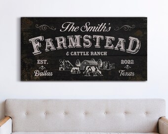 Custom Farmstead Sign Last Name Sign Family Farmhouse Wall Decor Homestead Wall Art New Home Gift Cattle Ranch Decor Canvas Wall Art