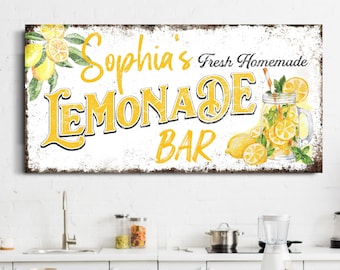 Gepersonaliseerde keuken teken zelfgemaakte limonade bar teken cadeau voor moeder verse limonade boerenmarkt rustieke vintage keuken decor canvas print