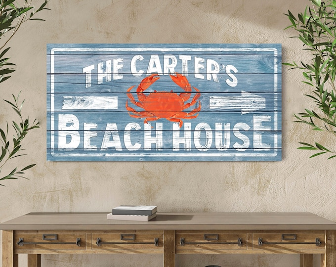 Personalized Beach House Sign, Custom Family Name Sign, Beach House Wall Decor, Summer House Decor, Rustic Farmhouse Nautical Canvas Decor