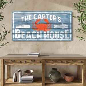 Personalized Beach House Sign, Custom Family Name Sign, Beach House Wall Decor, Summer House Decor, Rustic Farmhouse Nautical Canvas Decor