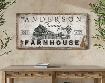 Personalized Last Name Farmhouse Sign Custom Family Name Sign Housewarming Gift Modern Farmhouse Wall Decor Canvas Wall Art