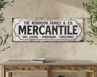 Custom Mercantile Sign, Canvas Old Town Company Sign, Rustic Outdoor Sign, Vintage Store Sign, Canvas Showcase Sign, Gift For Store Owner