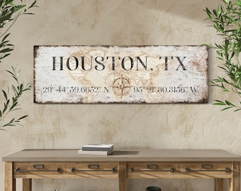 Custom Longitude Latitude Sign Personalized City State Sign Living Room Wall Decor Entryway Wall Art Housewarming Gift Canvas Wall Art