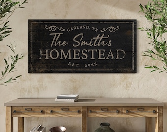 Personalized Homestead Sign Family Name Wall Art Rustic Vintage Farmhouse Wall Decor Last Name Establish Date Farmstead Large Canvas Print