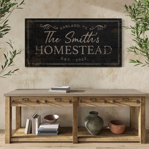 Personalized Homestead Sign Family Name Wall Art Rustic Vintage Farmhouse Wall Decor Last Name Establish Date Farmstead Large Canvas Print