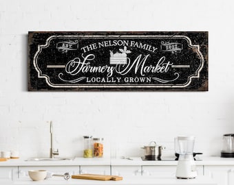 Personalized Farmers Market Sign, Local Garden Store Sign, Custom Kitchen Decor, Pantry Decor, Farmhouse Wall Art, Large Rustic Canvas Print