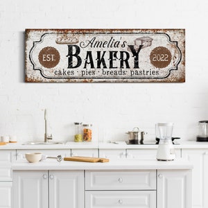 Personalized Bakery Sign Bake Shop Sign Vintage Bakery Decor Mother's Day Gift Custom Kitchen Wall Decor Grandma Gift Large Canvas Wall Art