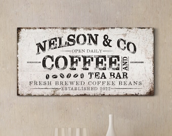 Custom Coffee & Tea Bar Sign, Coffee House Sign, Tea House Decor, Kitchen Decor, Chic Cafe Sign, Farmhouse Wall Art, Rustic Canvas Print