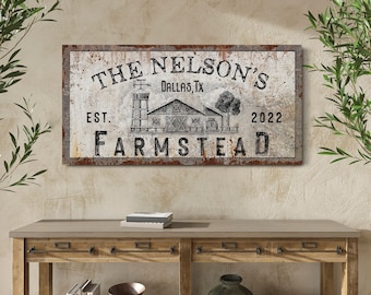 Custom Family Farmstead Sign With Last Name Living Room Farmhouse Wall Art Farmstead Home Decor Barn Sign Farm Art Large Canvas Wall Art