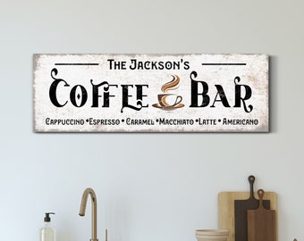 Personalized Coffee Bar Sign Coffee Company Sign Custom Kitchen Wall Decor Coffee Station Sign Gift for Coffee Lover Rustic Canvas Wall Art