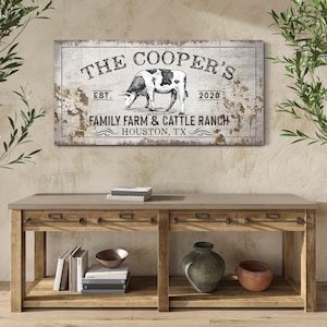 Custom Family Farm Cattle Ranch Sign Family Name Sign Entryway Wall Art Living Room Wall Farmer Home Decor Modern Farmhouse Canvas Wall Art