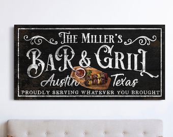 Personalized Backyard Bar and Grill Sign Custom Outdoor Sign Family Name Sign Porch Decor Backyard Decoration Large Canvas Wall Art