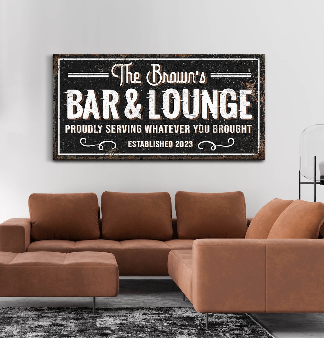 Personalized Bar and Lounge Sign, Custom Family Last Name Bar Wall Art