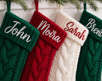 Personalized Embroidered Knit Christmas Stocking, 2026 Christmas Gift, Knitted Family Stocking with Name, Custom Name for a Stocking