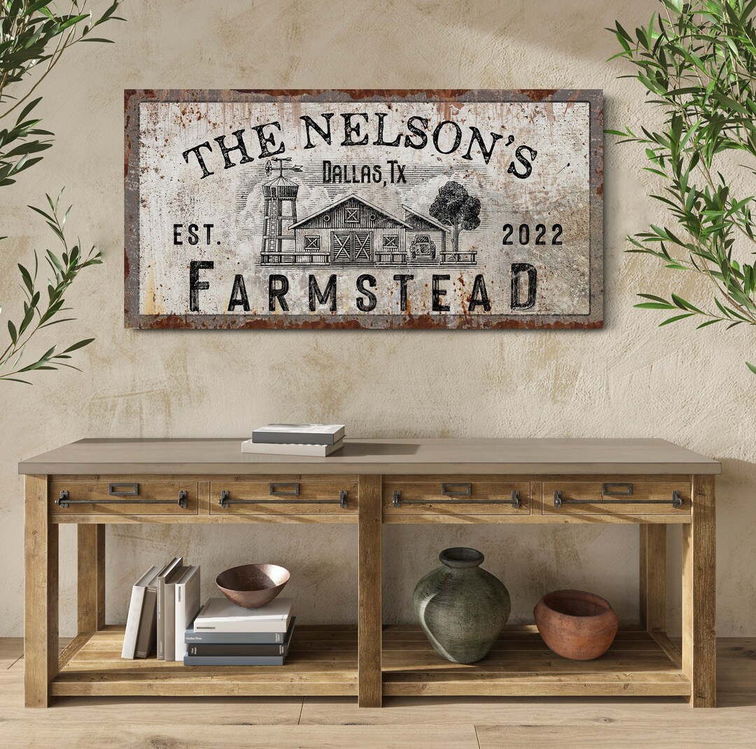 Custom Family Farmstead Sign With Last Name Living Room Farmhouse Wall