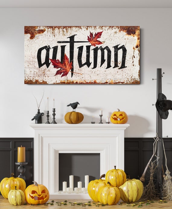 Autumn Sign Rustic Fall Decor Harvest Thanksgiving Decor Autumn Leaves Decor Living Room Wall Decor Housewarming Gift Large Canvas Wall Art