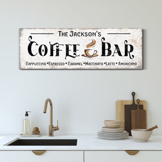Personalized Coffee Bar Sign Coffee Company Sign Custom Kitchen Wall Decor Coffee Station Sign Gift for Coffee Lover Rustic Canvas Wall Art