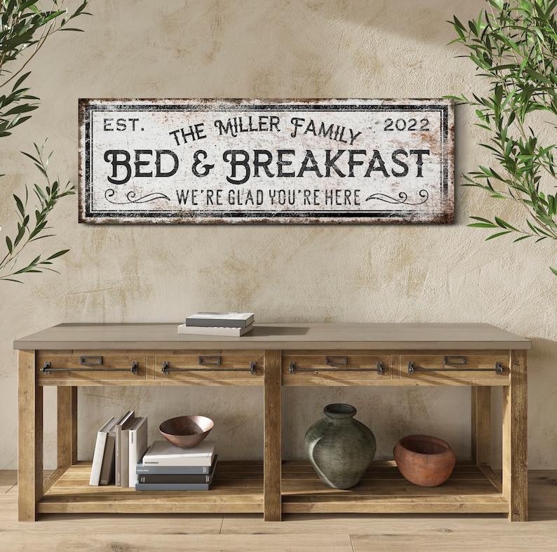 Custom Bed And Breakfast Sign With Family Name Guest Room Wall Decor Family Gifts Dining Room Wall Art Gift for Grandma Huge Canvas Art bild 3