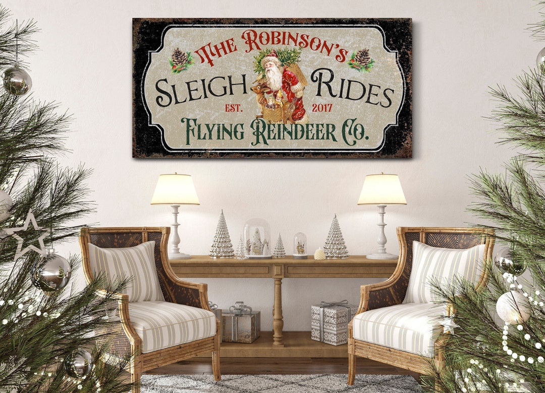 Sleigh Races Sign Custom Sleigh Rides Sign, Flying Reindeer Co. Vintage Winter Xmas Décor ...