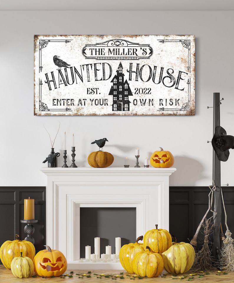 Haunted By Risk Personalized Haunted House Sign, Halloween Family Name Decor, Living ...