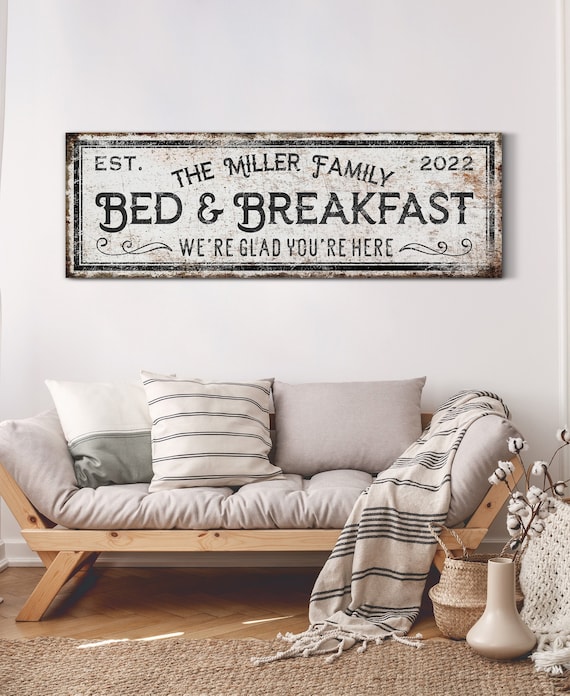 Custom Bed And Breakfast Sign With Family Name Guest Room Wall Decor Family Gifts Dining Room Wall Art Gift for Grandma Huge Canvas Art