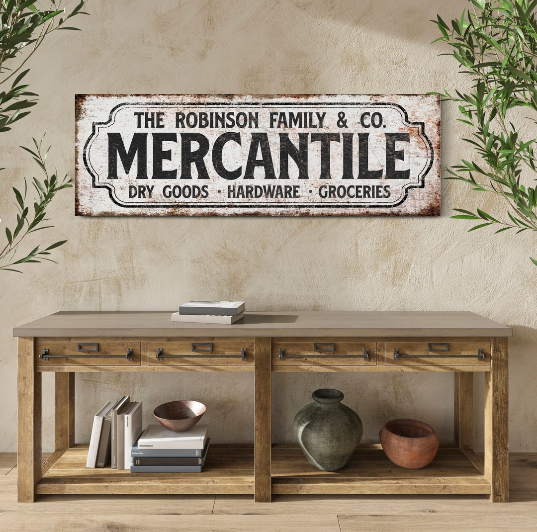 Merchant Signs Custom Mercantile Sign, Canvas Old Town Company Sign, Rustic Outdoor ...