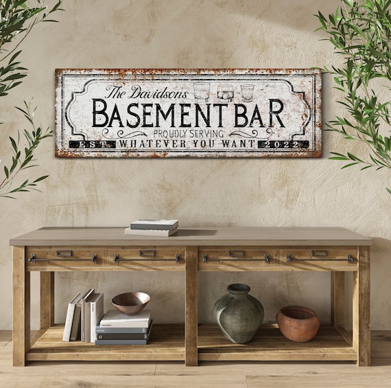 Custom Family Basement Bar Sign Family Bar Sign Basement Wall Decor Garage Wall Art Man Cave Sign Home Bar Decor Large Canvas Wall Art
