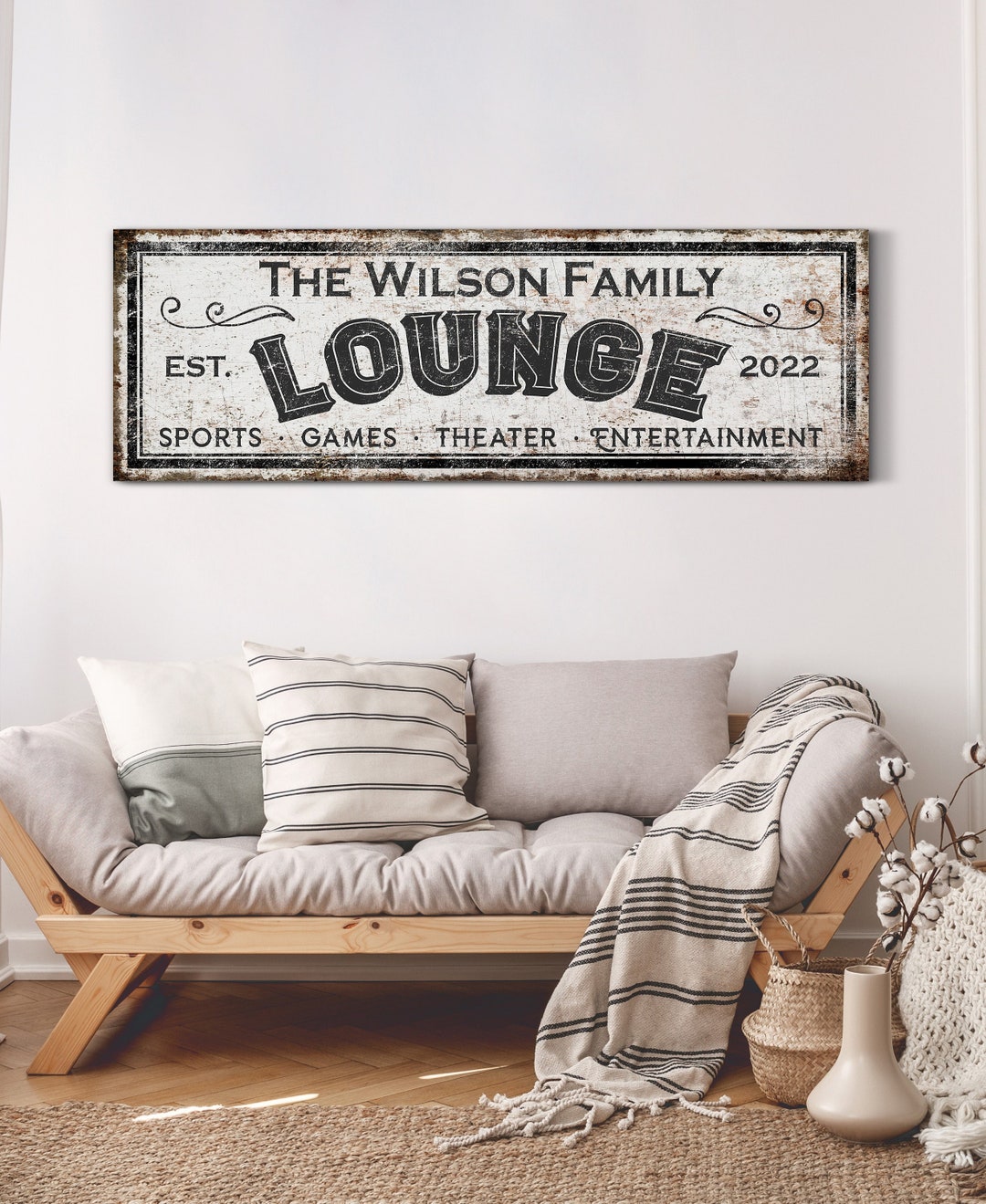 Custom Lounge Sign With Family Name Basement Wall Decor Family Room