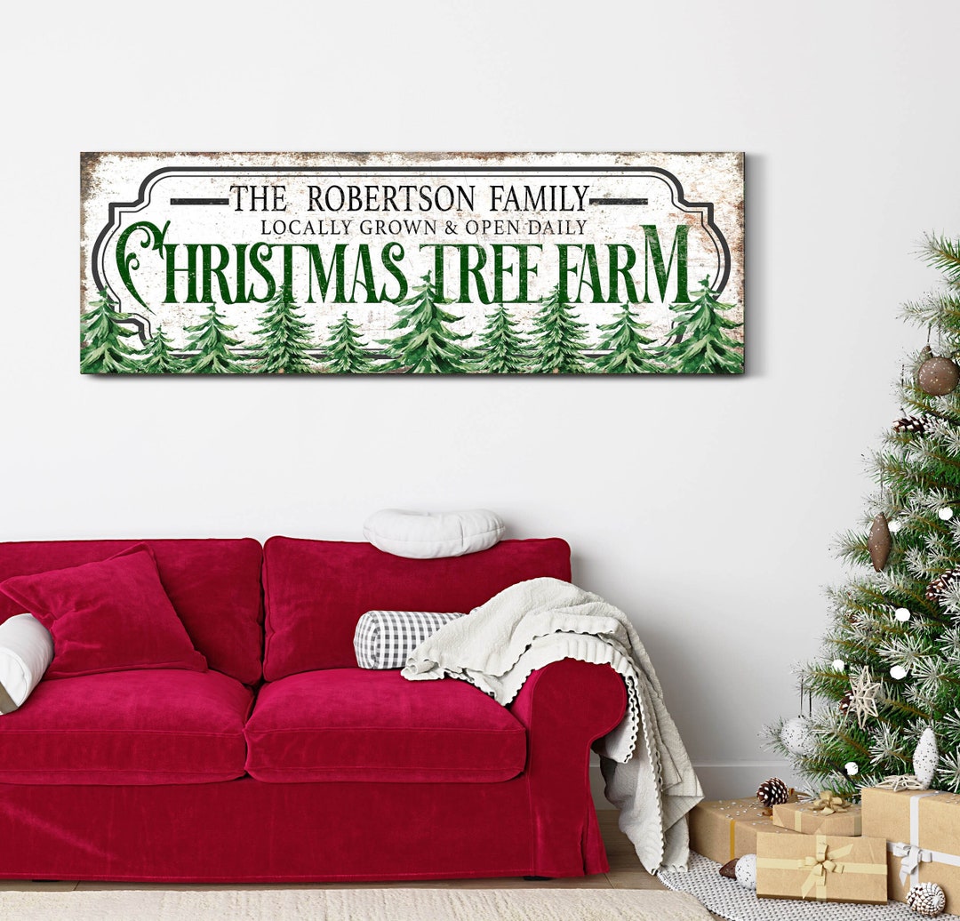 Personalized Christmas Tree Farm Sign, Vintage Xmas Décor, Retro