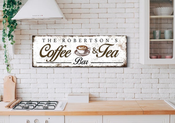 Custom Coffee and Tea Bar Sign Family Name Sign Custom Kitchen Wall Decor Gift for Coffee Lover Farmhouse Kitchen Sign Canvas Wall Art