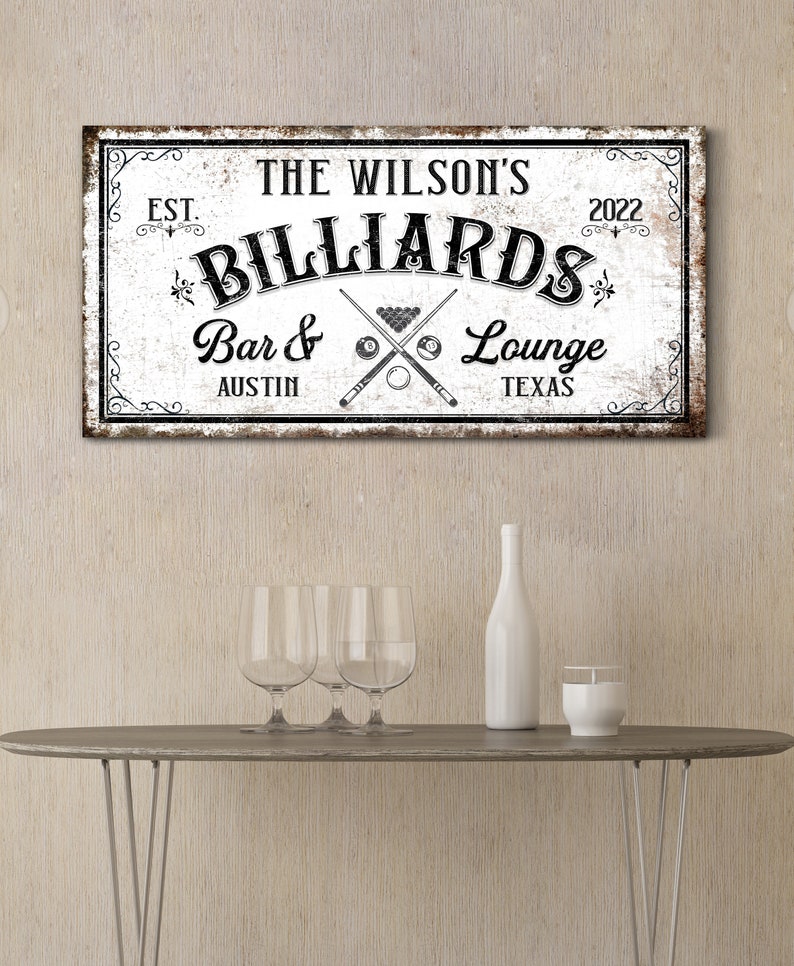Custom Billiards Sign Bar & Lounge Sign Modern Farmhouse Wall Decor ...