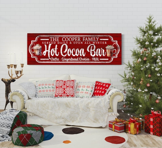 Personalized Christmas Hot Cocoa Sign, Christmas Coffee Bar Decor, Custom Santas Hot Chocolate Sign, Farmhouse Kitchen Christmas Holiday Art