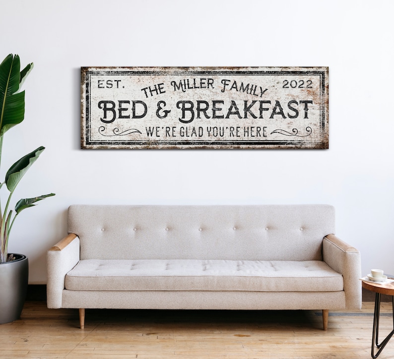 Custom Bed And Breakfast Sign With Family Name Guest Room Wall Decor Family Gifts Dining Room Wall Art Gift for Grandma Huge Canvas Art bild 2