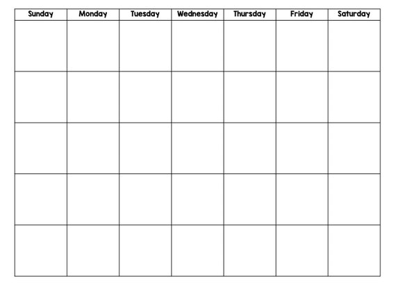 Blank Calendars PDF Printable Simple Calendar Horizontal - Etsy