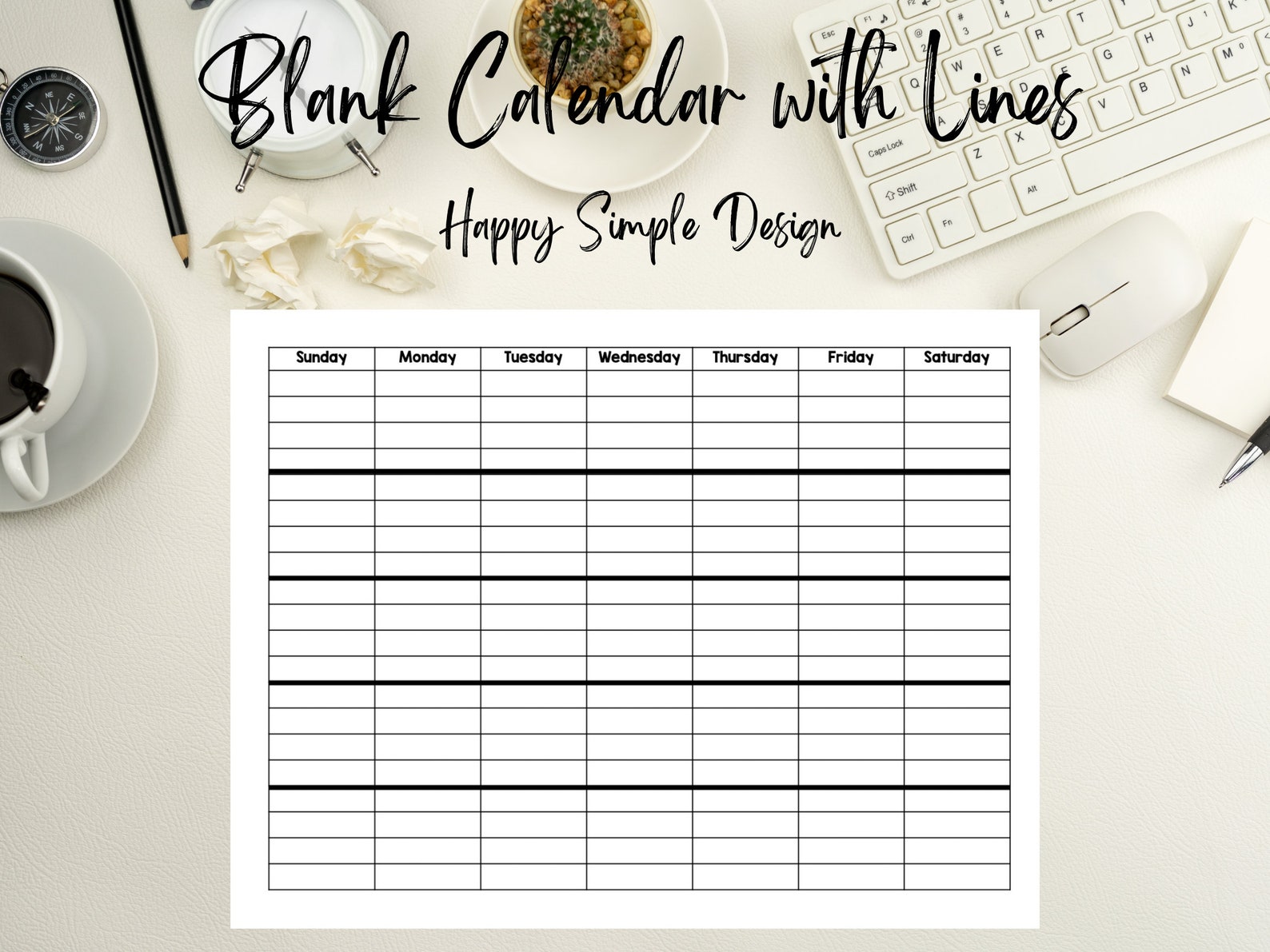 Blank Calendar With Lines Monthly Calendar PDF Printable Simple Blank Calendar With Lines Monthly Calendar PDF Printable Simple