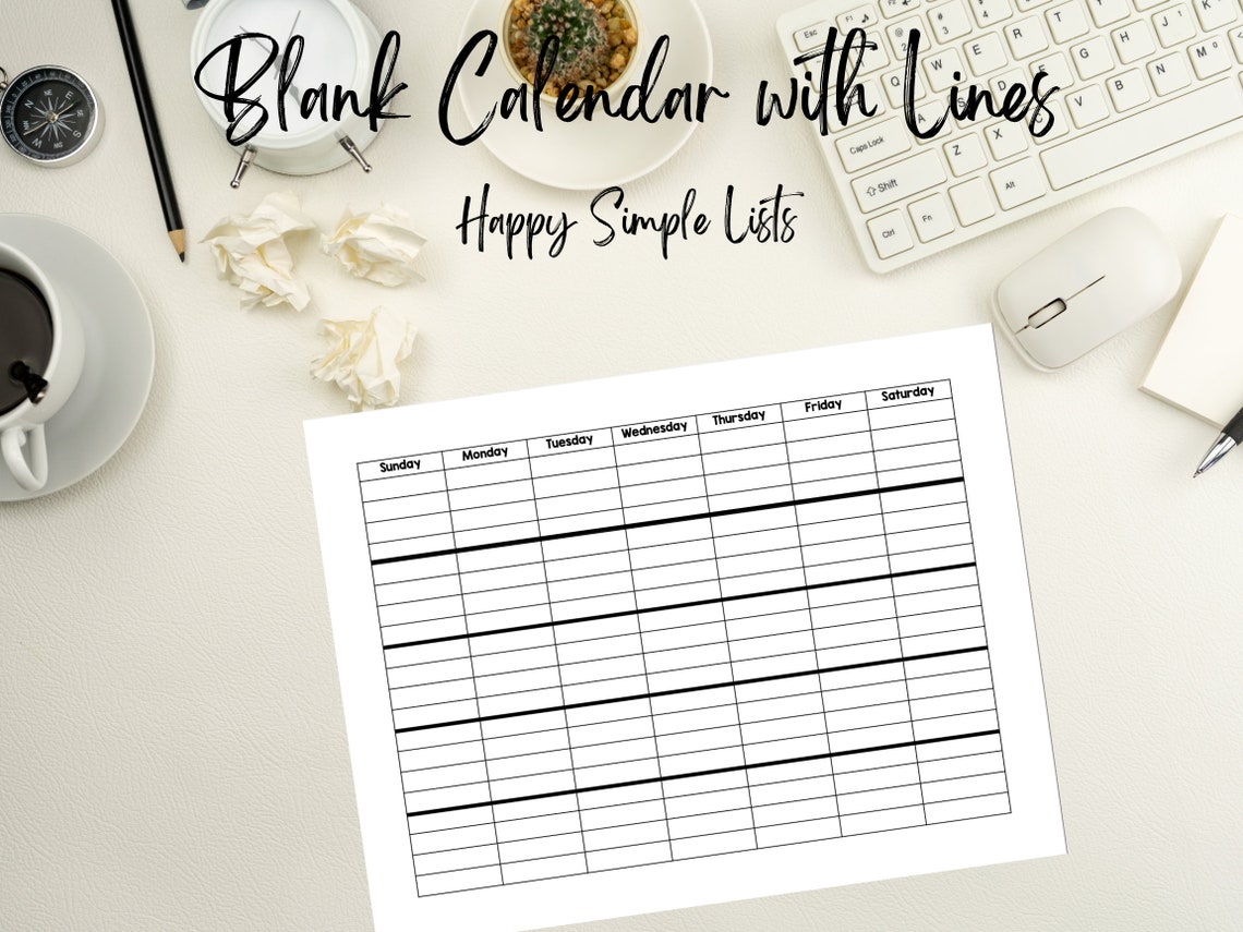 Blank Calendar With Lines Monthly Calendar PDF Printable - Etsy