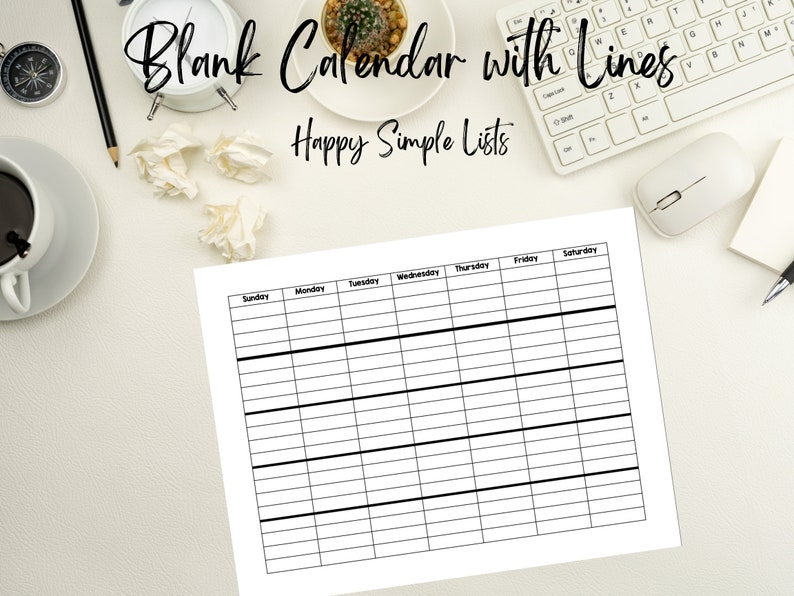 Blank Calendar With Lines Monthly Calendar PDF Printable - Etsy