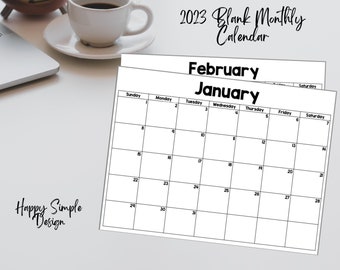 2023 Calendar, Printable, Digital Download, Blank Calendar, Simple 2023 Calendar, Blank Calendar