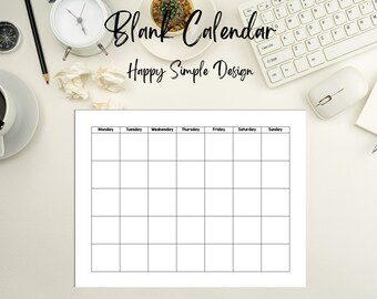 Blank Calendar With Lines, Monthly Calendar, PDF Printable, Simple ...