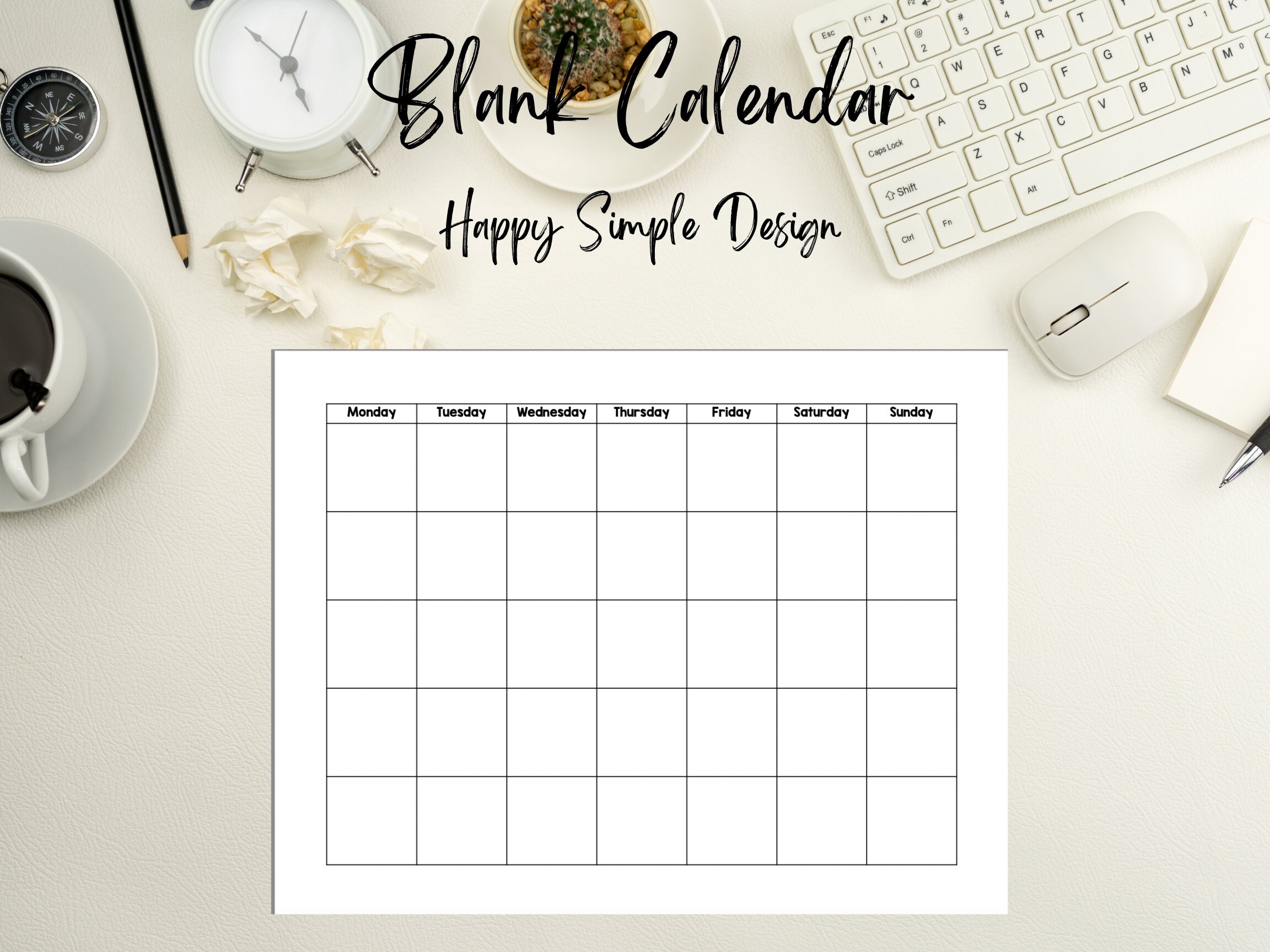 Blank Calendars, PDF Printable, Simple Calendar, Horizontal Calendar - Etsy