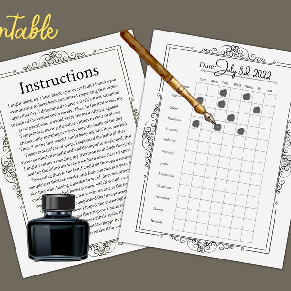 Printable Benjamin Franklin 13 Virtues - My little Book - Habit Tracker - Virtue Analyzer - Digital Files