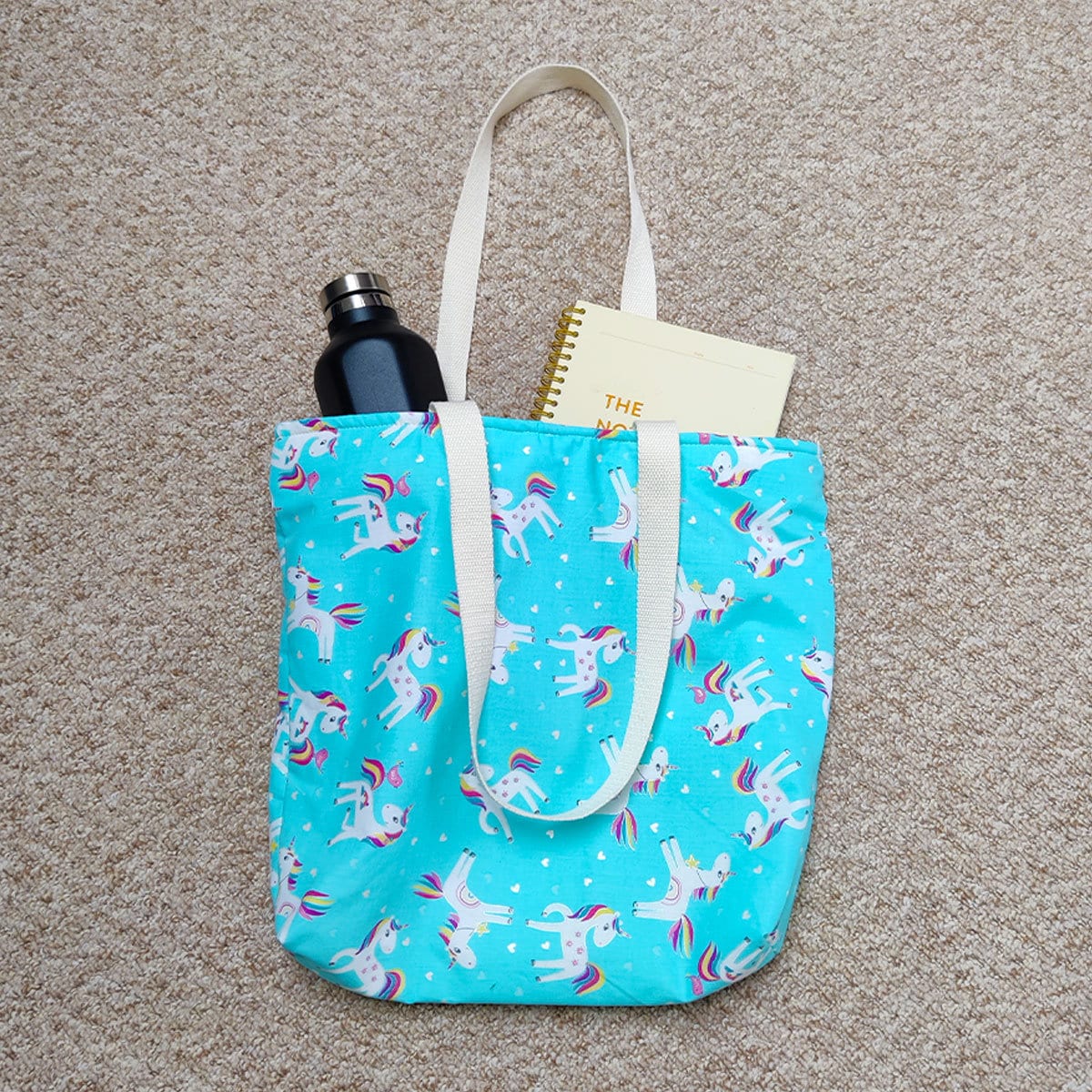Cute Blue Unicorn Tote Bag With Zip Etsy