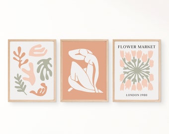 Set of 3 Matisse Inspired Digital Prints / Boho Printable Posters / Sage - Terracotta - Blush