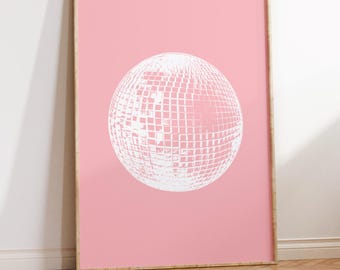 Impresión de bola de discoteca rosa: Arte mural retro para fiestas (descarga digital)