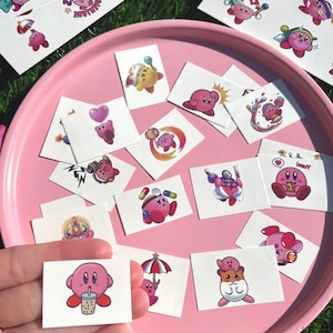 Poyo Temporary Tattoos, Cute Pink Character Stickers, Waterproof Gamer Party Favor, Kawaii Anime Inspired Body Art