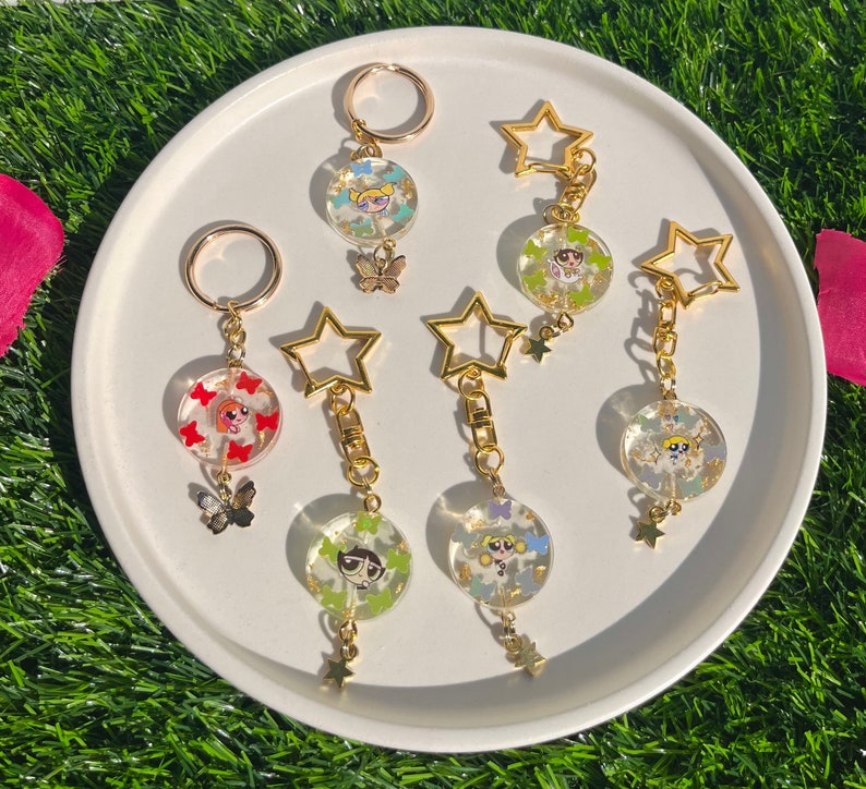 Powerpuff Girl Keychain With Dangle Charm Etsy