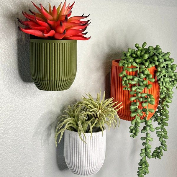 Wall Planter with Hidden Drip Tray, Mid-Century Style Indoor Wall Planter. Modern Home Plant Decor