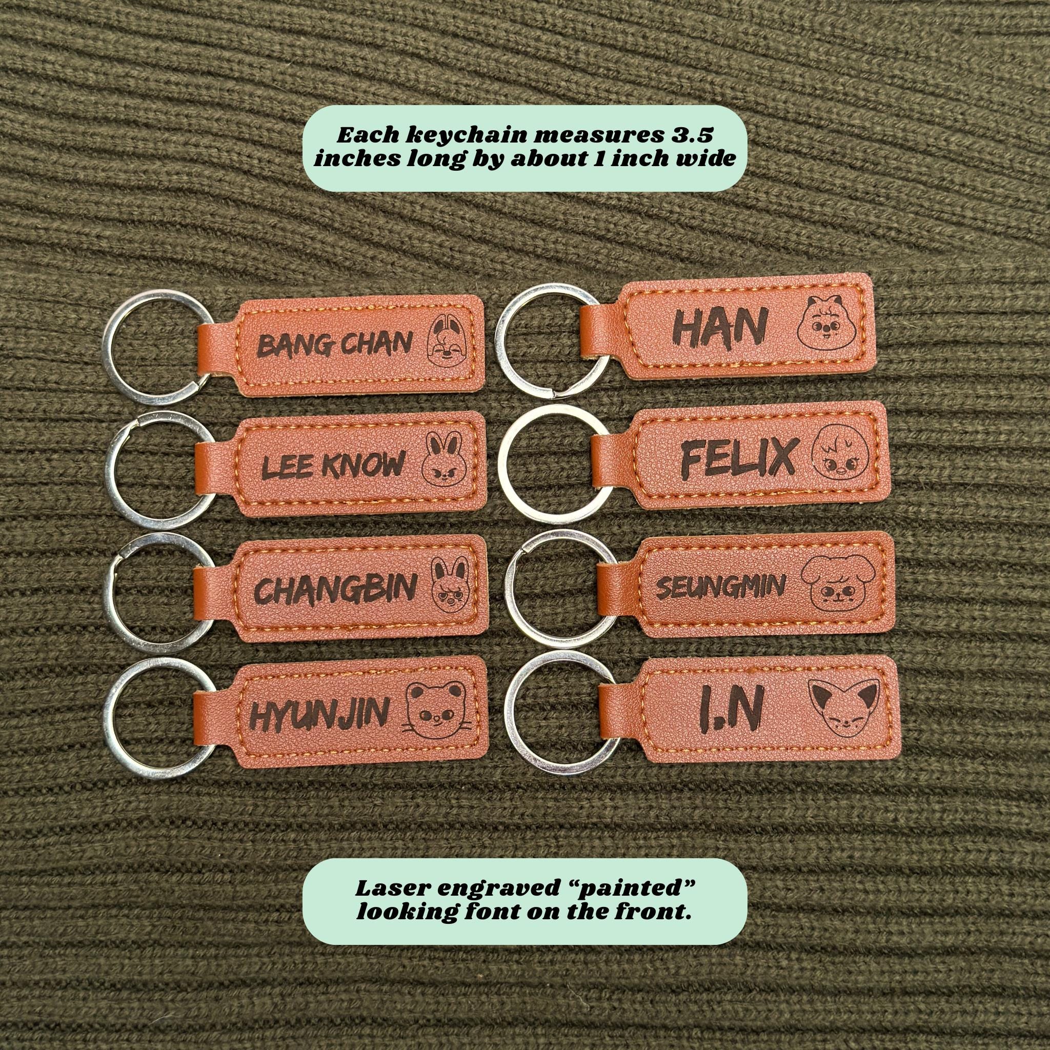 Stray Kids SKZOO Leather Keychain - Custom Engraved Member Name