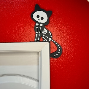 Skelton Cat Halloween Door Topper, Easy Halloween decor, Wall Art, Door Corner Art
