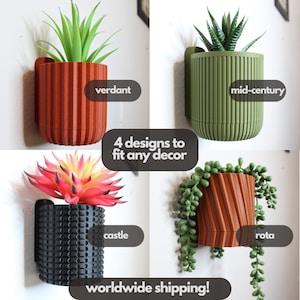 Wall Planter with Hidden Drip Tray, 26 color options, 4 styles with Hidden Universal Wall Mount, Modern Home Plant Decor, Planters